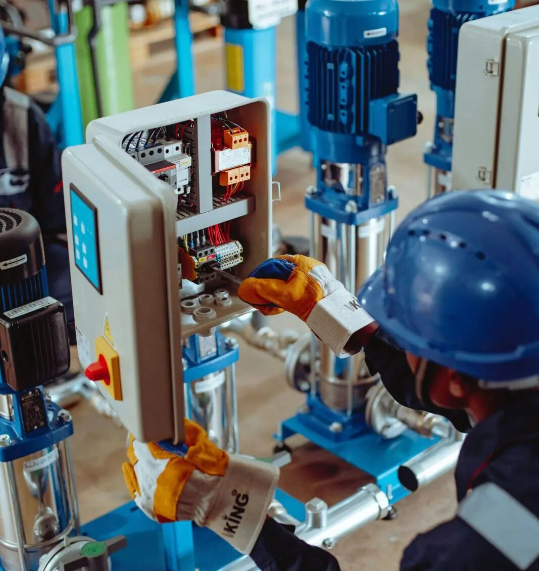 Engineer working on a hydraulic power unit